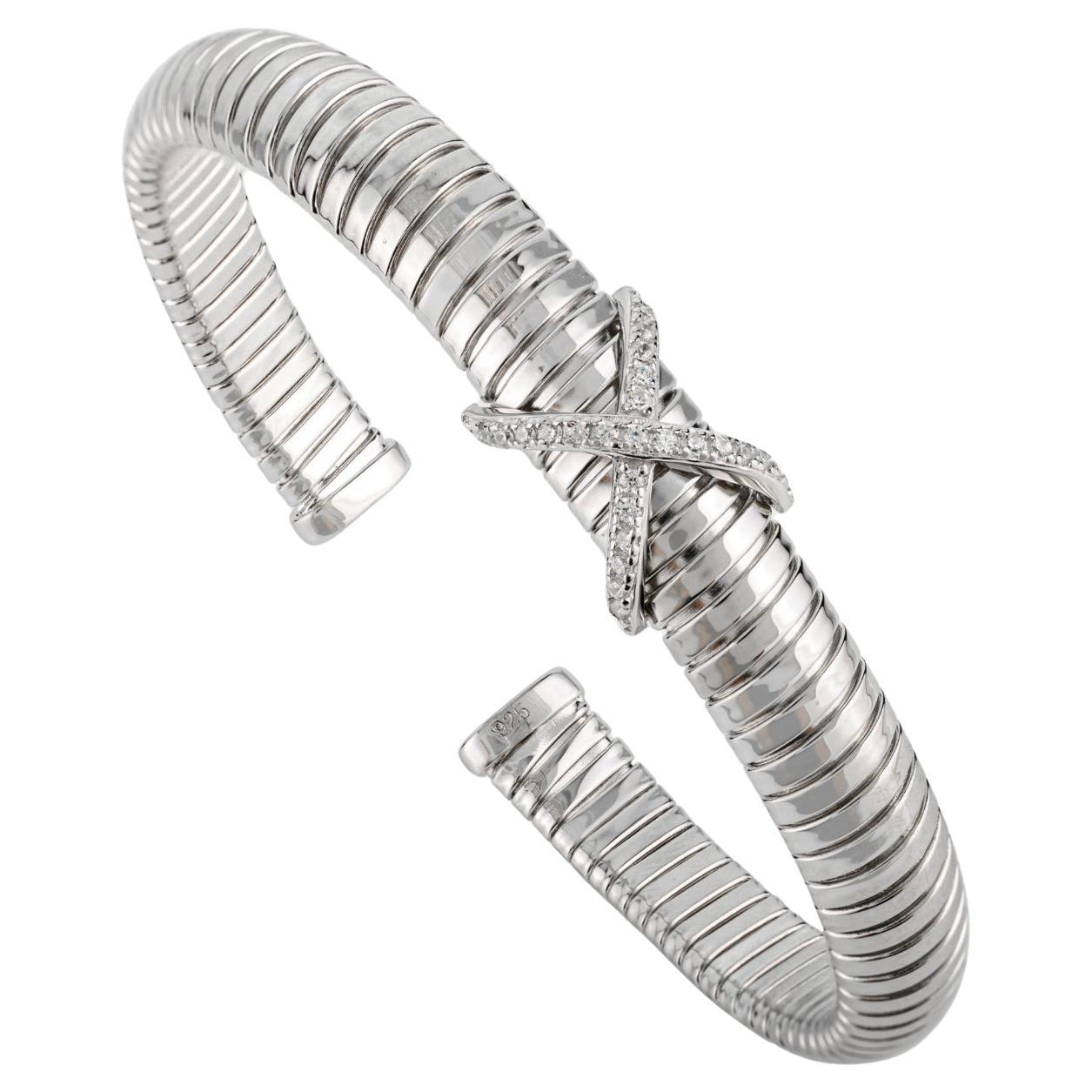 Bracciale Modernista X Motif Tubogas in argento 925 con zirconi bianchi di Silvorra