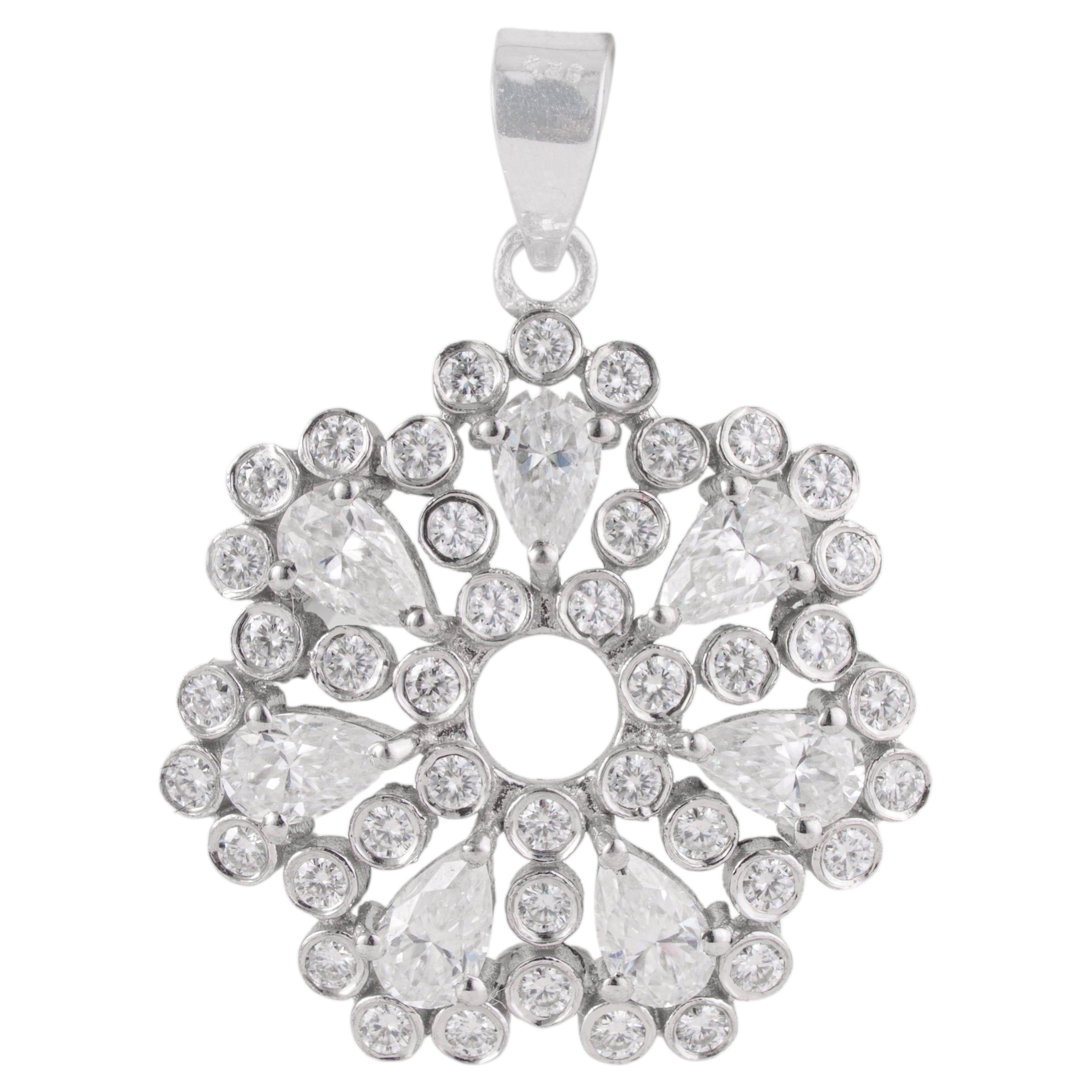 Silvorra Moissanite Open Center Flower Snowflake Charm Pendant in Solid Silver For Sale