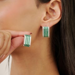 Silvorra Multi-Band Green Onyx Statement Silver Earrings in Pave Zircon Accents