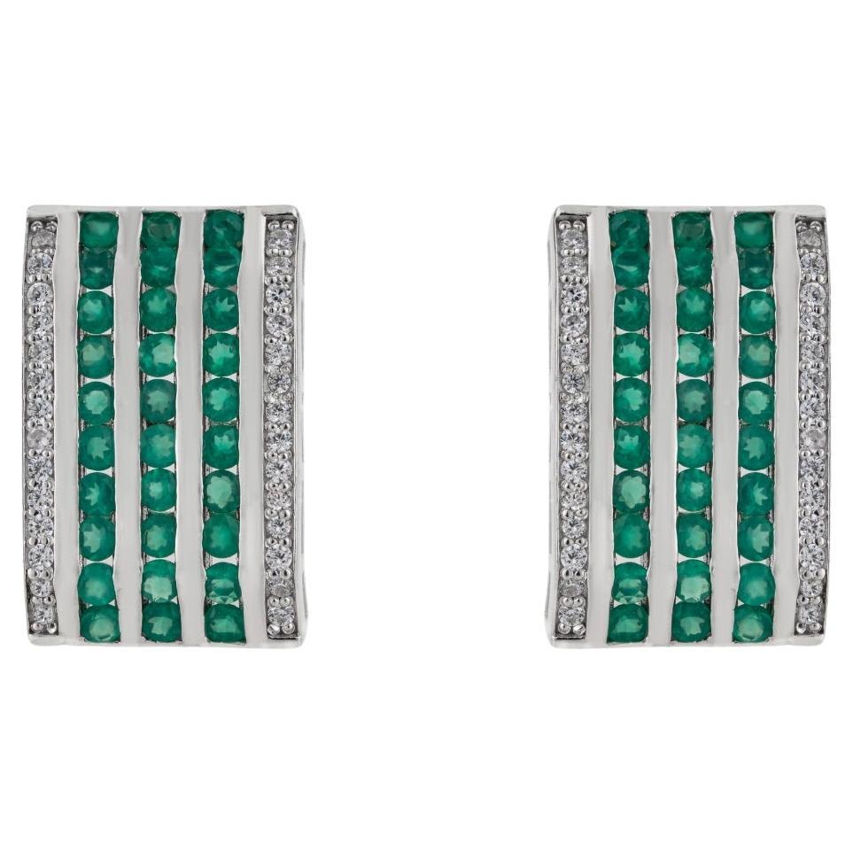 Silvorra Pendientes de plata con varias bandas de ónice verde y detalles de circonitas engastadas en venta