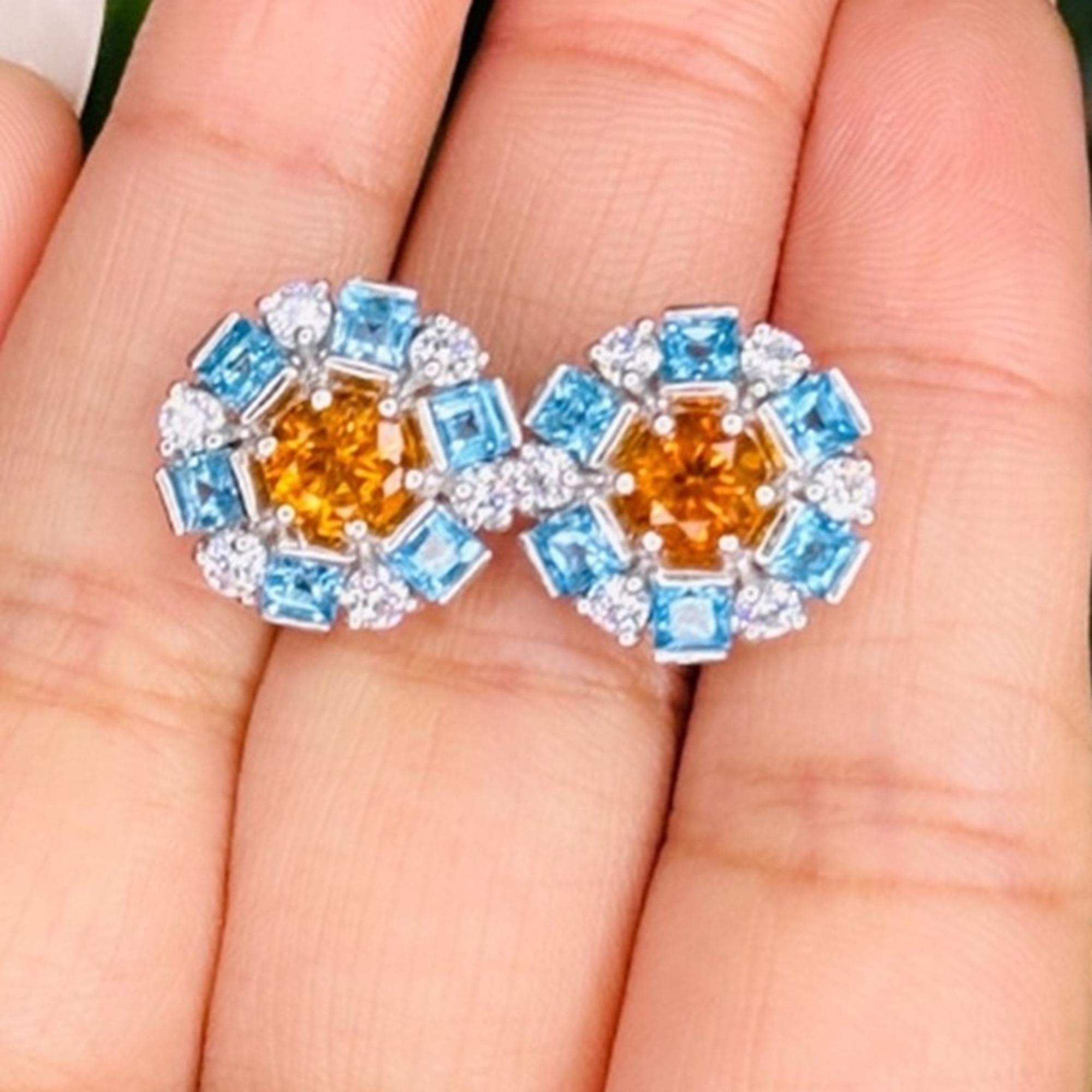 Borchie Silvorra in Argento Puro Minimale con Citrino e Topazio Blu per Lei in vendita 2