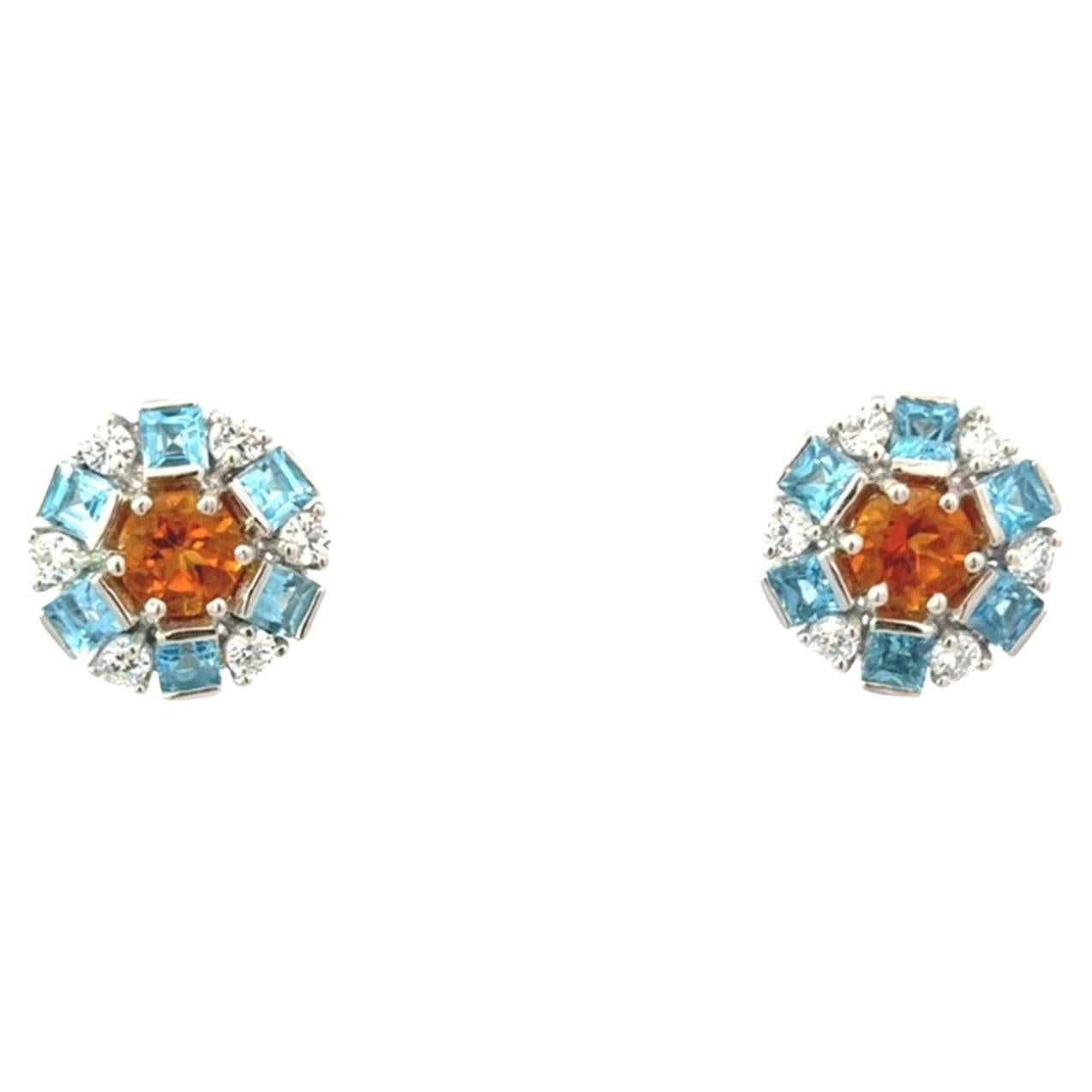 Borchie Silvorra in Argento Puro Minimale con Citrino e Topazio Blu per Lei in vendita