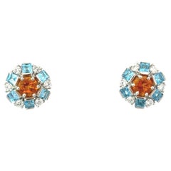 Borchie Silvorra in Argento Puro Minimale con Citrino e Topazio Blu per Lei