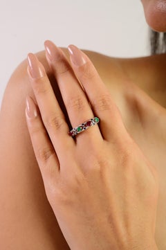 Silvorra Multi Gemstone Emerald, Ruby & Sapphire Eternity Band Ring for her
