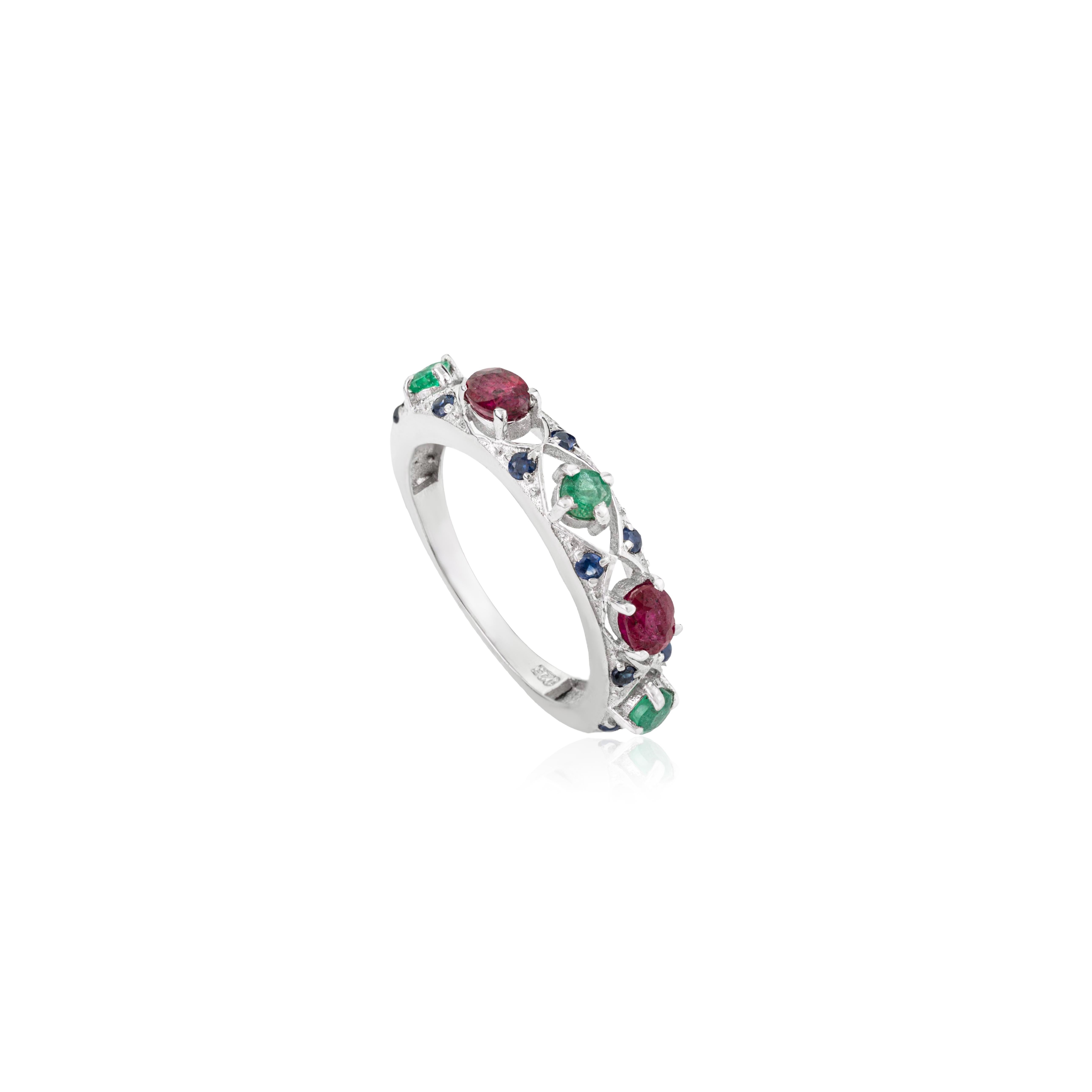 Silvorra Multi Gemstone Emerald, Ruby & Sapphire … - image 3