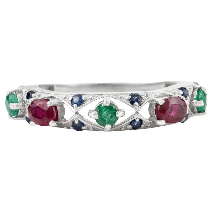 Silvorra Multi Gemstone Emerald, Ruby
Sapphire Eternity Band Ring for her