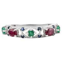 Silvorra Multi Gemstone Emerald, Ruby 
Sapphire Eternity Band Ring for her