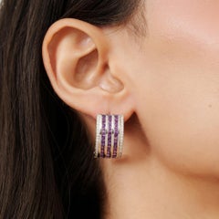 Silvorra Multi-Line 4.36ct Amethyst Statement Silver Bar Earrings with Zircons