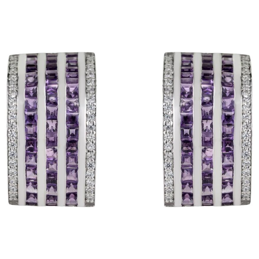 Orecchini a barretta d'argento con ametista Silvorra Multi-Line 4,36ct e zirconi