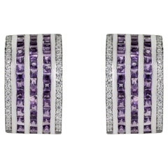 Silvorra Multi-Line 4.36ct Amethyst Statement Silver Bar Earrings with Zircons
