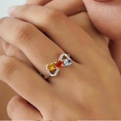 Silvorra Multi-Saphir- und Diamant-Bypass-Ring mit drei Steinen, fein, aus 925er Silber