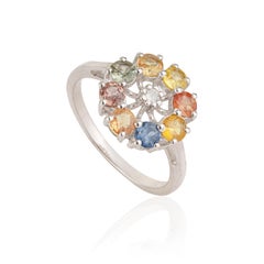 Silvorra Multi-Saphir-Ring mit Regenbogen-Blumenmotiv im Sterling-Silber-Design