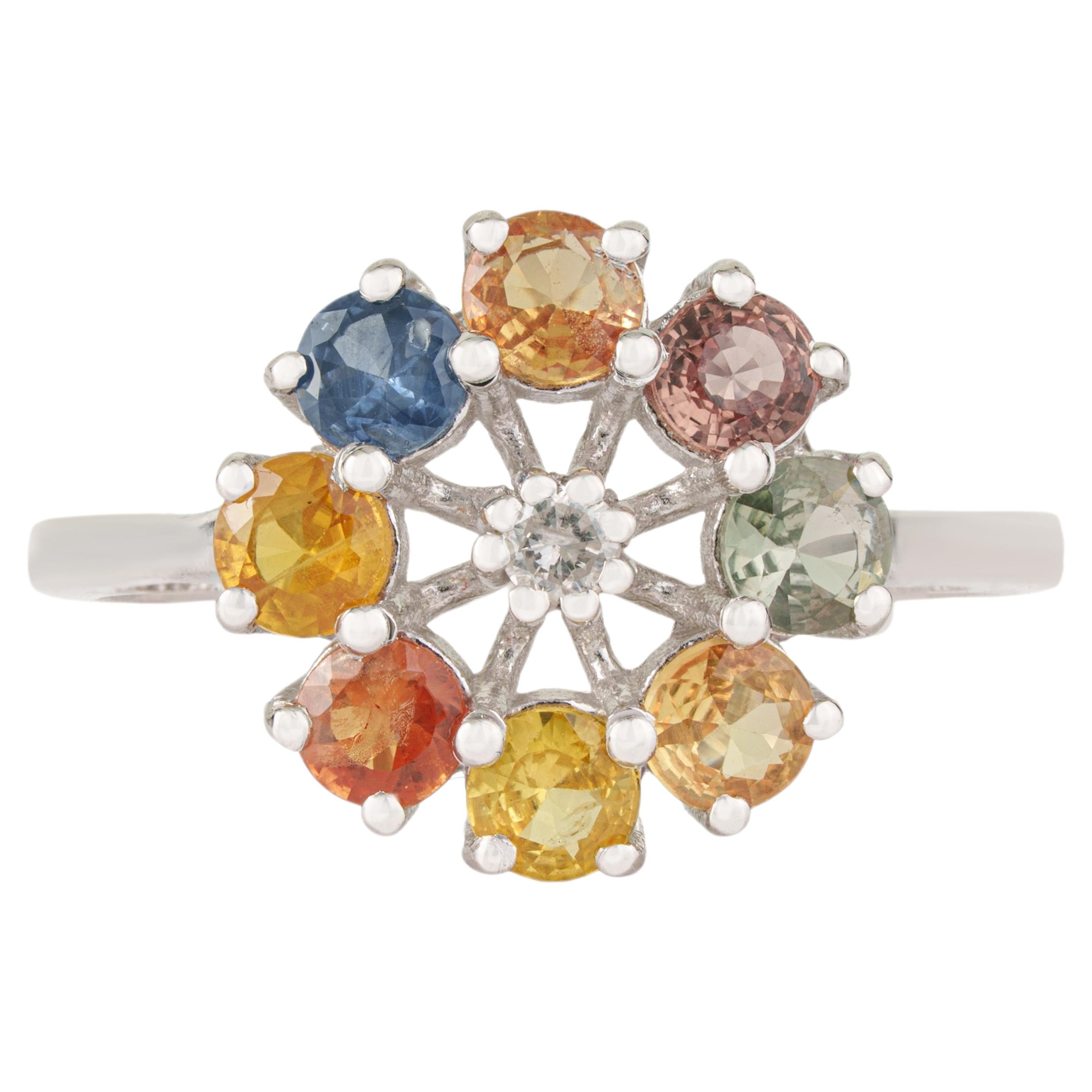 in vendita:  Anello Silvorra con motivo floreale arcobaleno e sfaccettature multiple in argento sterling