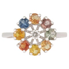 Silvorra Multi-Saphir-Ring mit Regenbogen-Blumenmotiv im Sterling-Silber-Design
