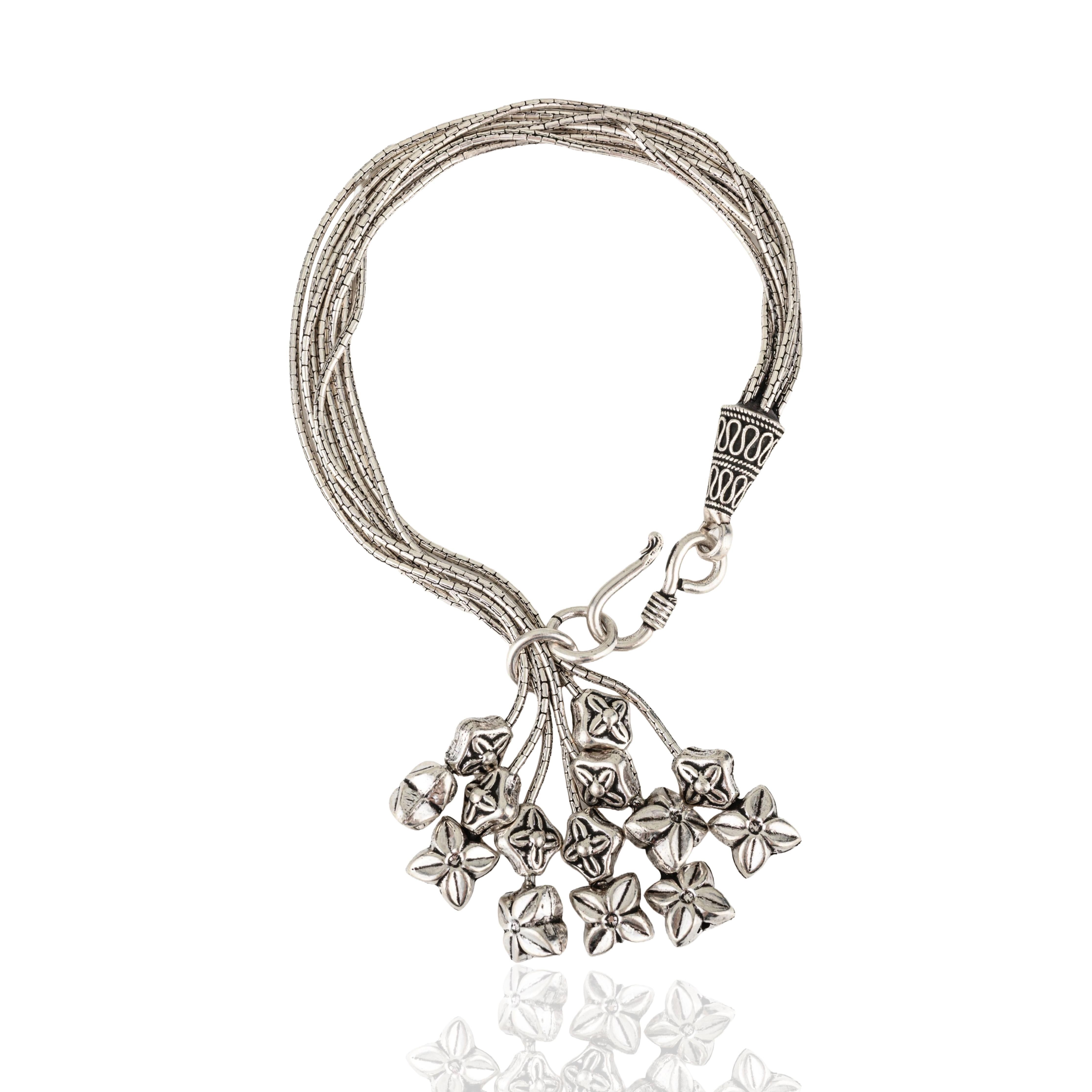 Pulsera Silvorra de plata de ley 925 con colgantes florales en cascada Art Decó en venta