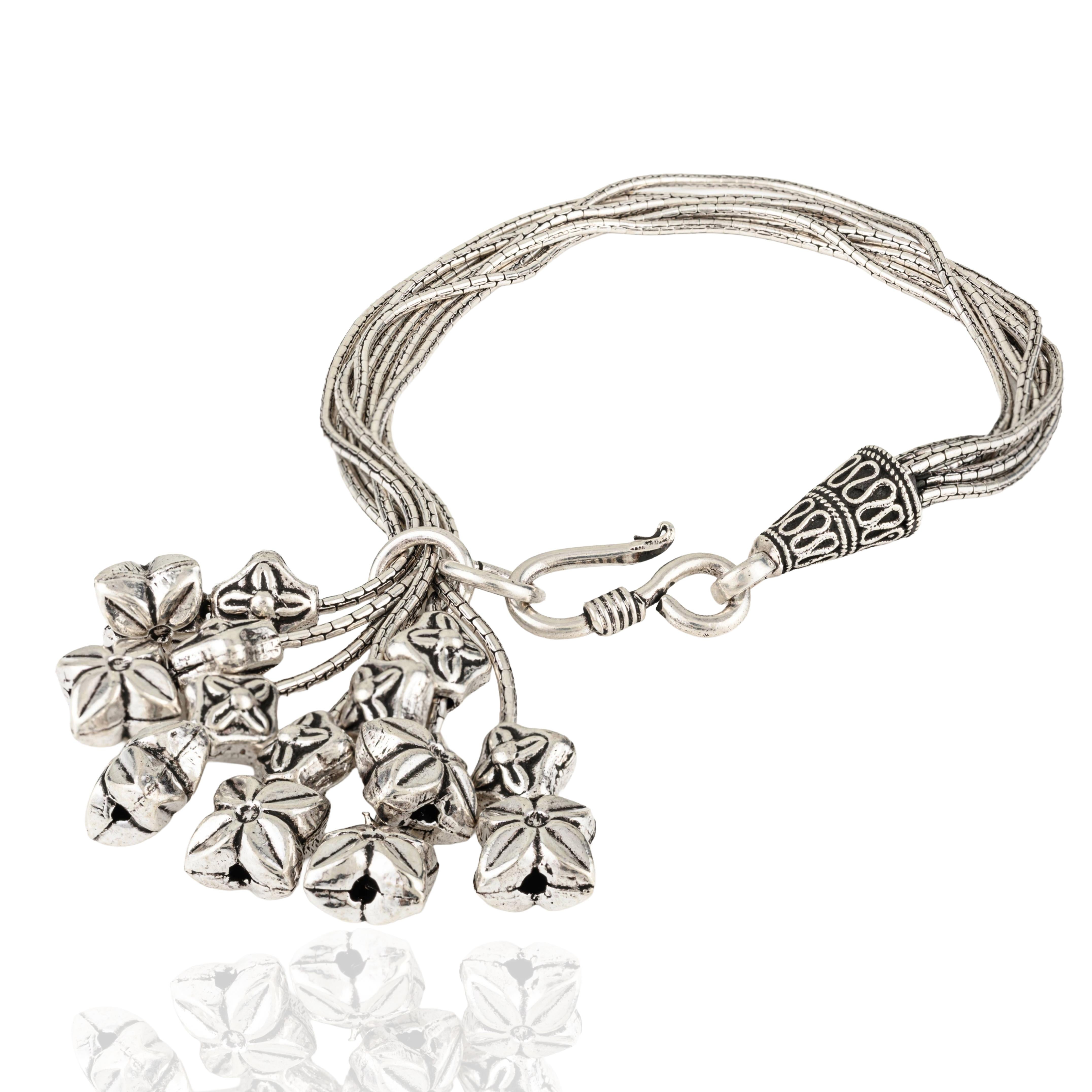 De las mujeres Pulsera Silvorra de plata de ley 925 con colgantes florales en cascada en venta