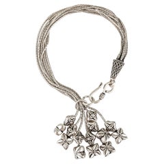 Silvorra Multi-Strand 925 Sterling Silver Bracelet with Cascading Floral Charms
