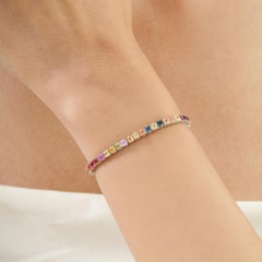 Silvorra Multicolor Sapphire Tennis Bracelet in Solid Silver Four Prong Setting