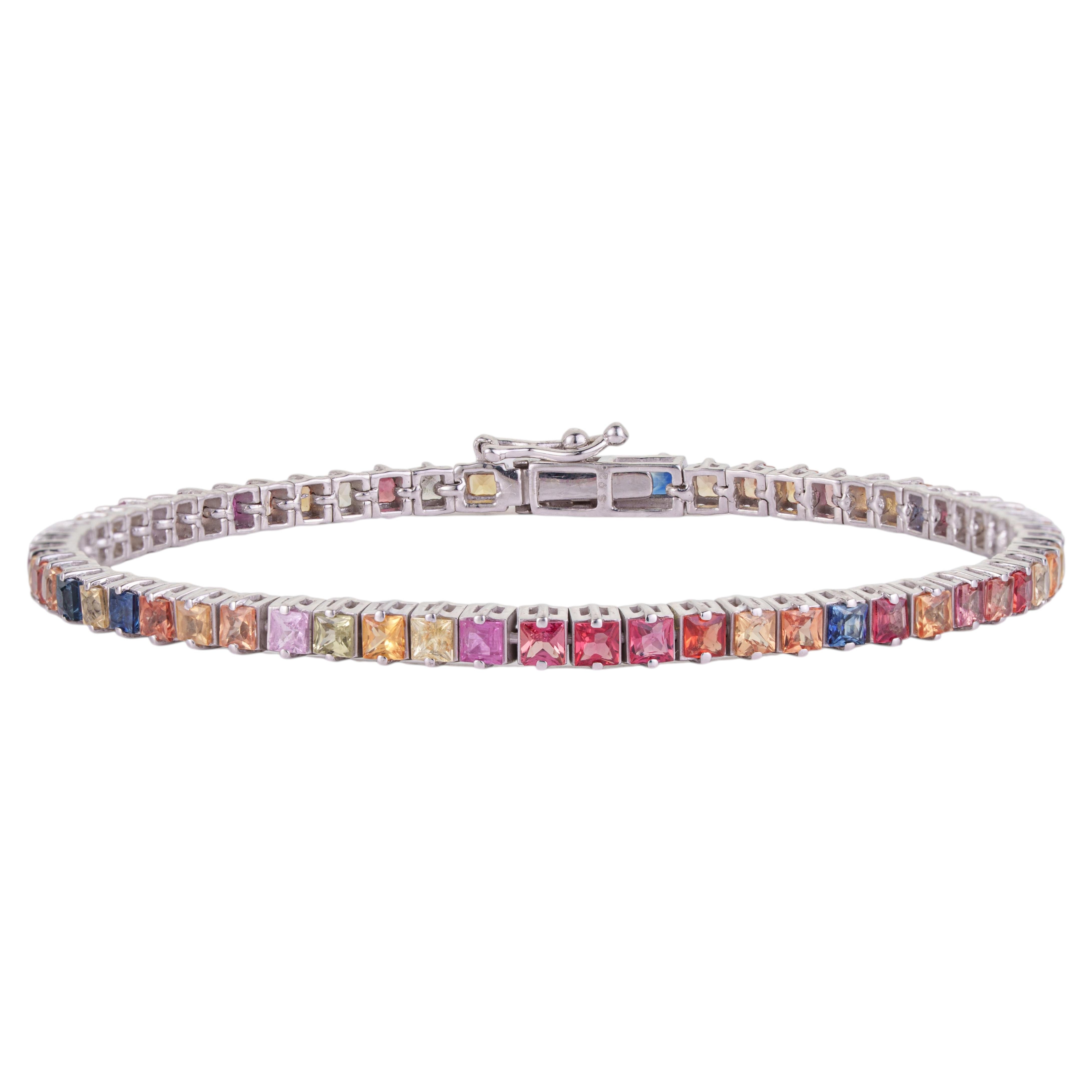 Silvorra Multicolor-Saphir-Tennisarmband aus massivem Silber mit Vier-Klammer-Fassung