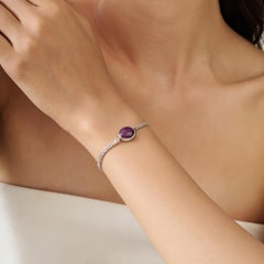 Silvorra Natural 10.61 CT Single Stone Ruby Unisex Chain Bracelet in 925 Silver