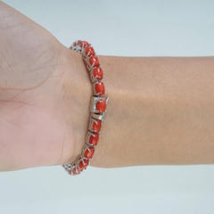 Silvorra Natural 17,25 ct Korallen-Tennisarmband mit Gliederkette aus 925er Silber – Geschenk für sie