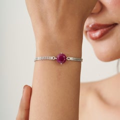 Bracciale a catena con solitario di rubino rotondo 4,9 carati di Silvorra in argento 925