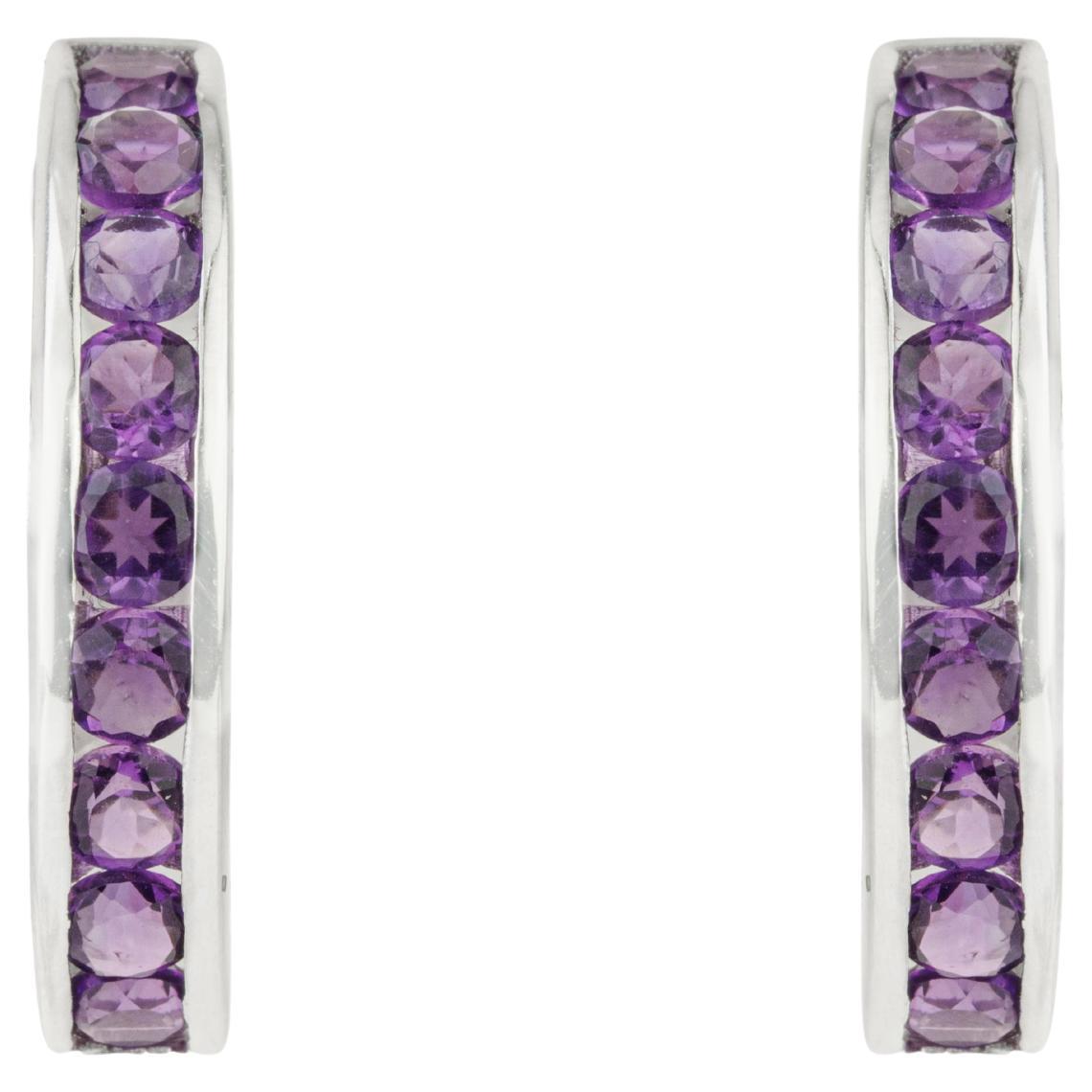 Silvorra Natural Amethyst Crescent Hoop Earrings in Silver for her 3mm Stone