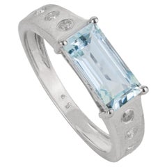 Silvorra Natural Aquamarine Ring with Flush Diamond Shank in 925 Sterling Silver