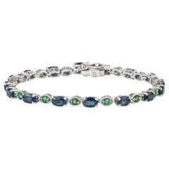 Silvorra Natural Blue Sapphire Emerald Two-Stone Pattern Tennis Bracelet for Her
