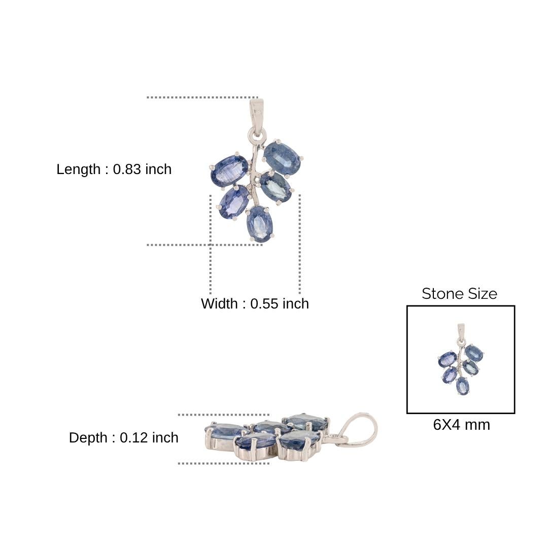 Ciondolo a grappolo ovale con zaffiro blu naturale di Silvorra in argento 925 in vendita 5