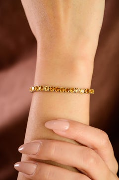 Silvorra Natural Citrine Gemstone Round-Cut Tennis Bracelet in 925 Solid Silver