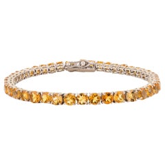 Silvorra Natural Citrine Gemstone Round-Cut Tennis Bracelet in 925 Solid Silver