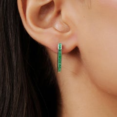 Silvorra Natural Emerald Column Earrings in 925 Sterling Silver Jewelry for her