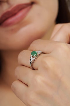 Silvorra Natural Emerald May Birthstone Solitaire Ring for her in 925 Silver