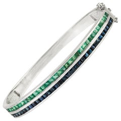 Silvorra Esmeralda natural y zafiro estilo apilable Pulsera brazalete de plata