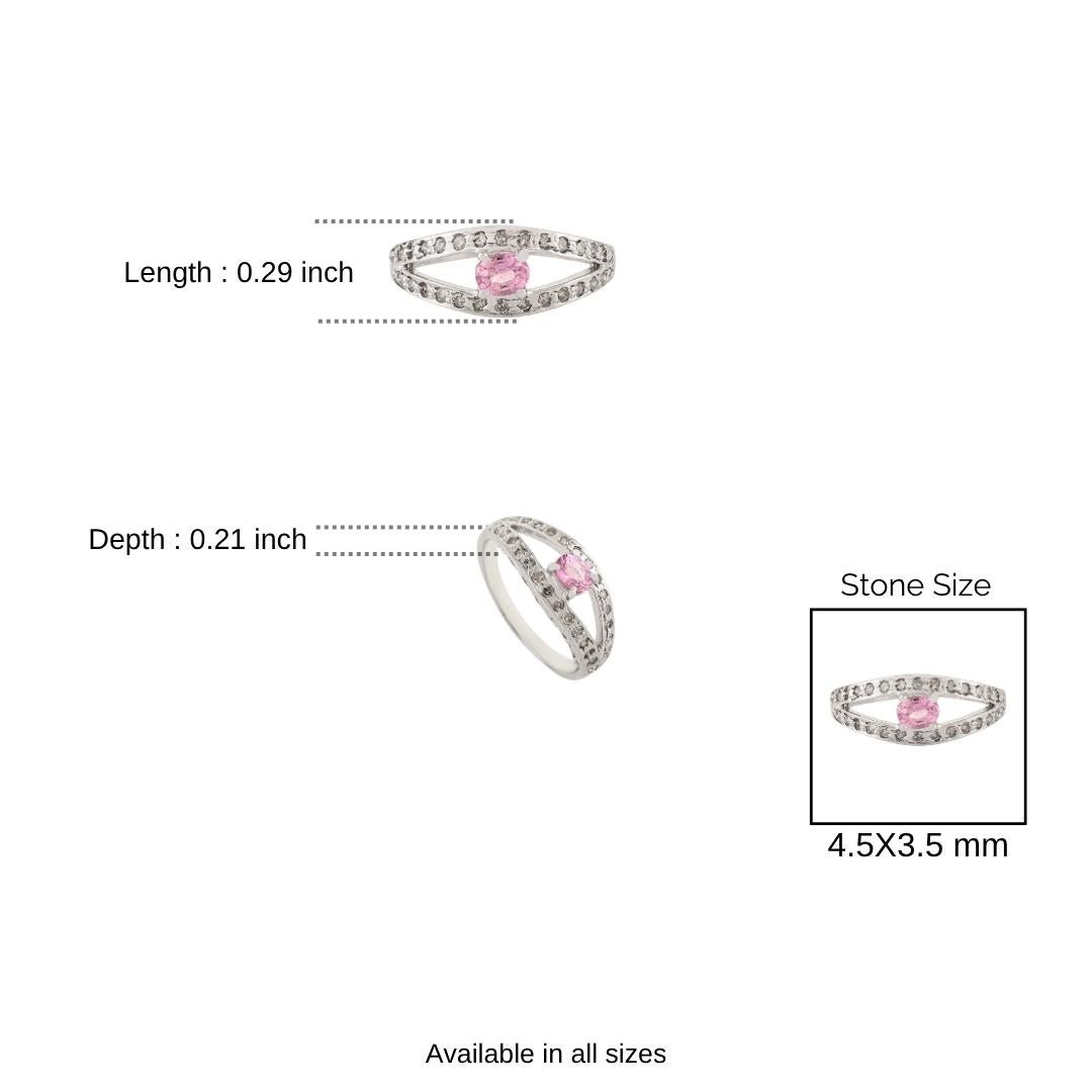 En vente :  A Silver Bague fendue en argent 925 avec saphir rose naturel et diamant 10