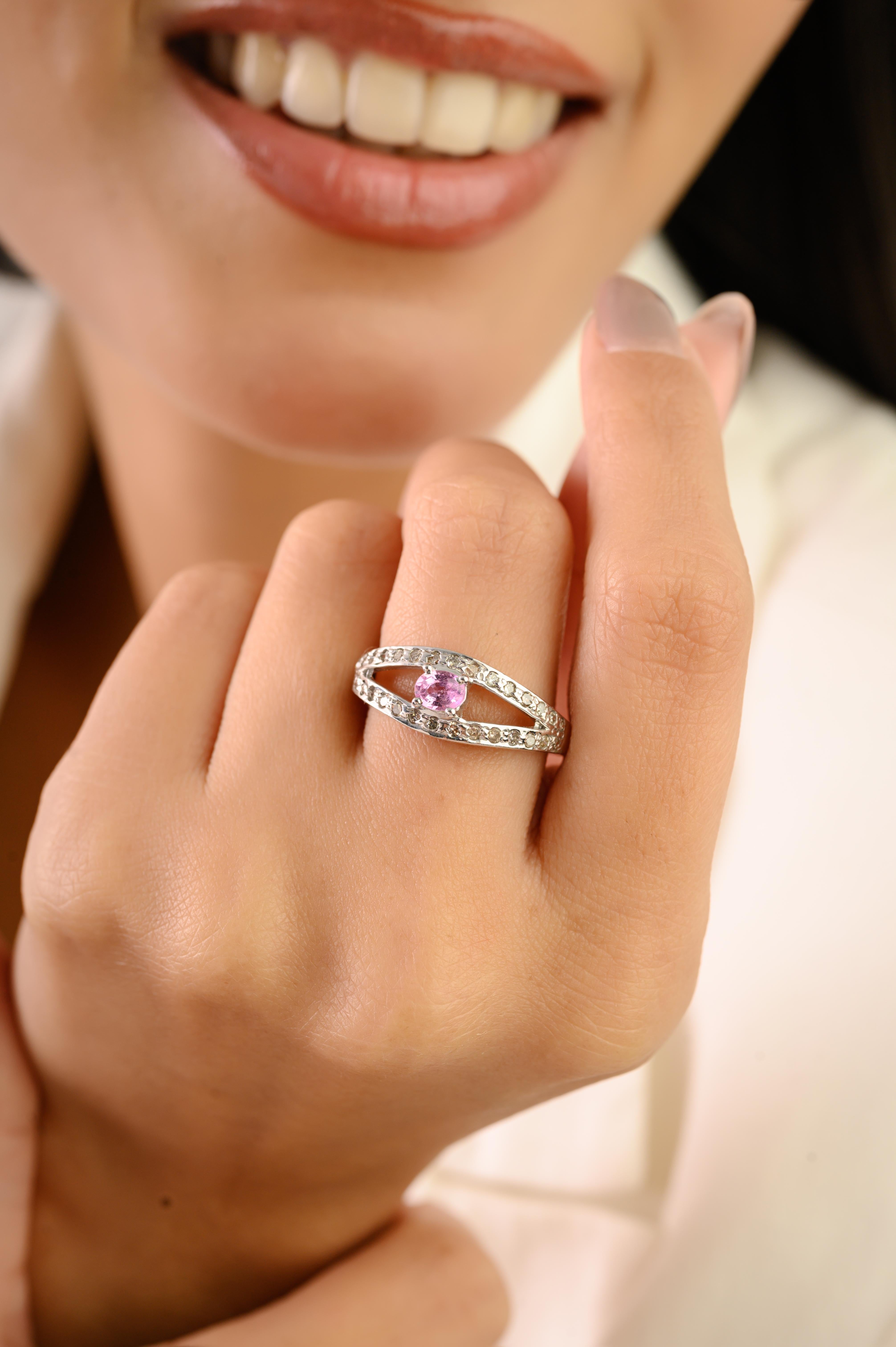 En vente :  A Silver Bague fendue en argent 925 avec saphir rose naturel et diamant 2