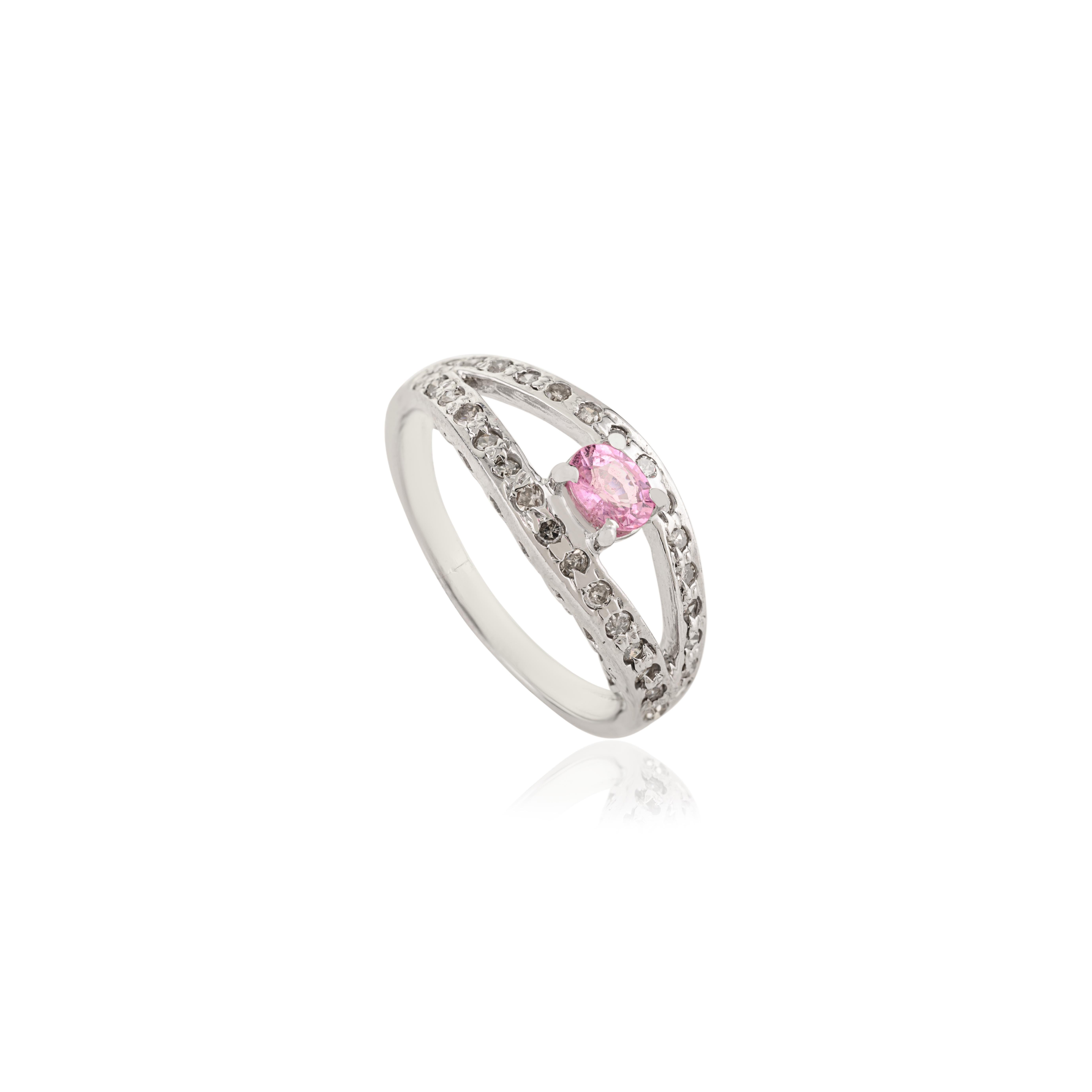 En vente :  A Silver Bague fendue en argent 925 avec saphir rose naturel et diamant 3
