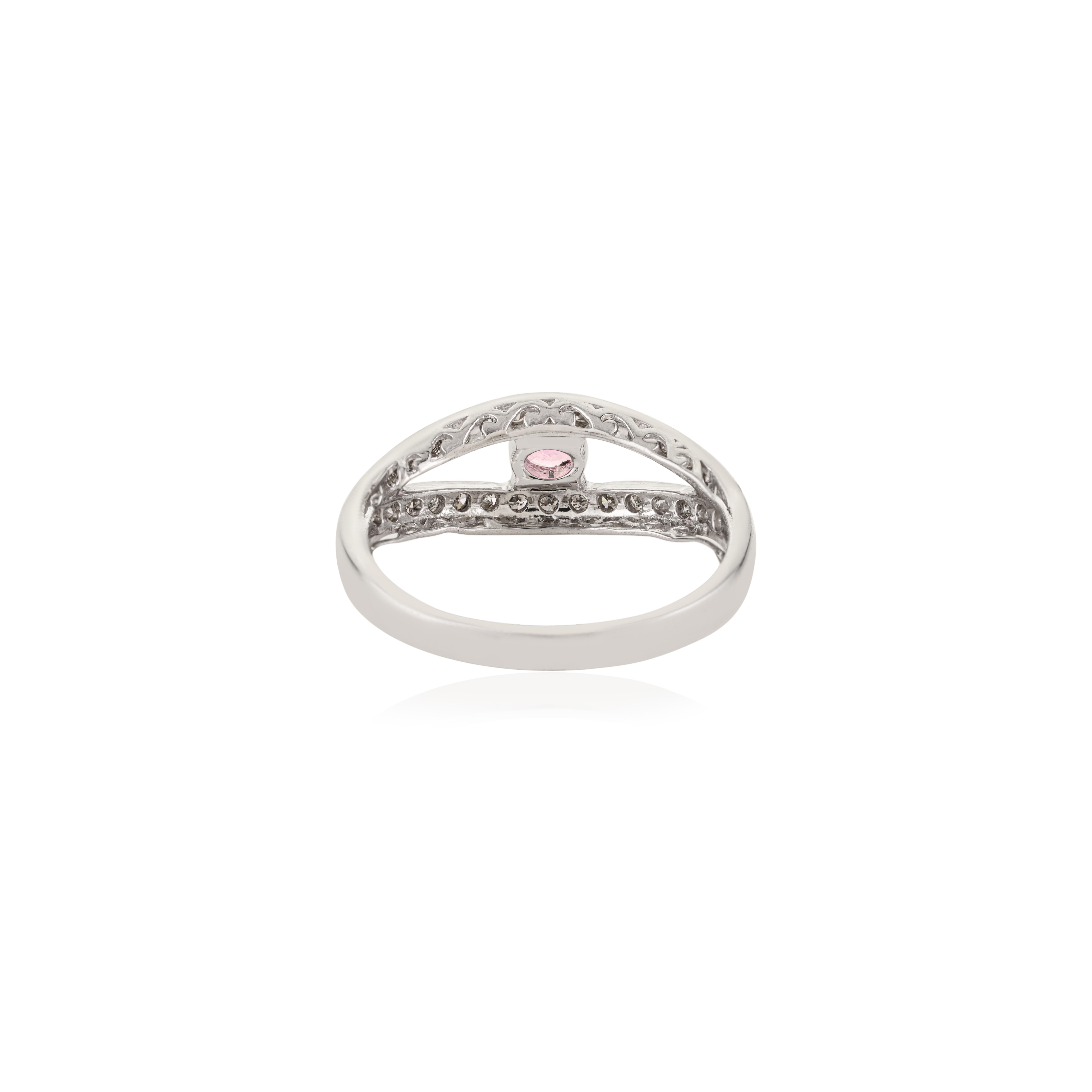 En vente :  A Silver Bague fendue en argent 925 avec saphir rose naturel et diamant 7
