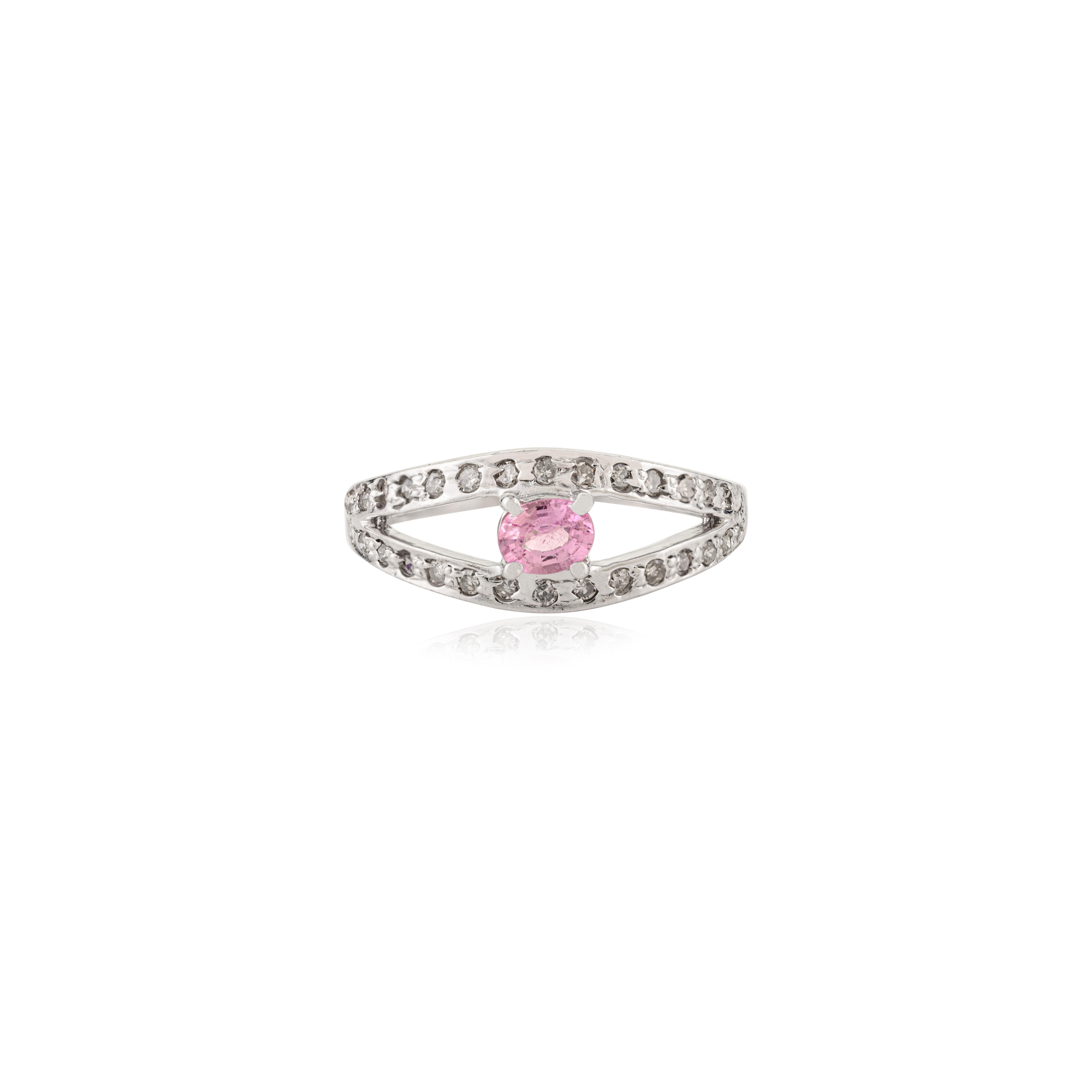 En vente :  A Silver Bague fendue en argent 925 avec saphir rose naturel et diamant 9