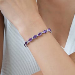 Silvorra Natural Purple Amethyst & Dainty Diamond Tennis Bracelet in 925 Silver