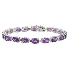 Silvorra Natural Purple Amethyst & Dainty Diamond Tennis Bracelet in 925 Silver