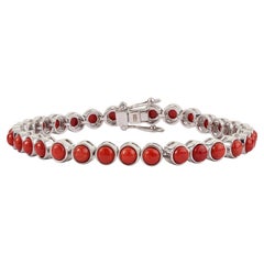 Silvorra Tennisarmband mit Cabochons aus natürlicher roter Koralle, gefertigt aus 925er Sterlingsilber