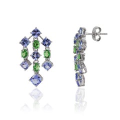 Silvorra Natural Tsavorite & Tanzanite Cascade Earrings in 925 Sterling Silver