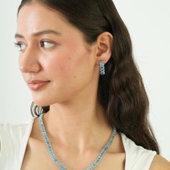 Silvorra Octagon Cut Blue Topaz Tennis Necklace & Earrings Set in Solid Silver