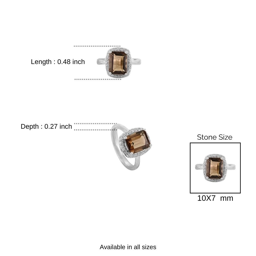 Im Angebot: Silvorra Oktogon Schliff Rauch Topas und Zirkon Halo 925 Silber Cocktail Ring () 10