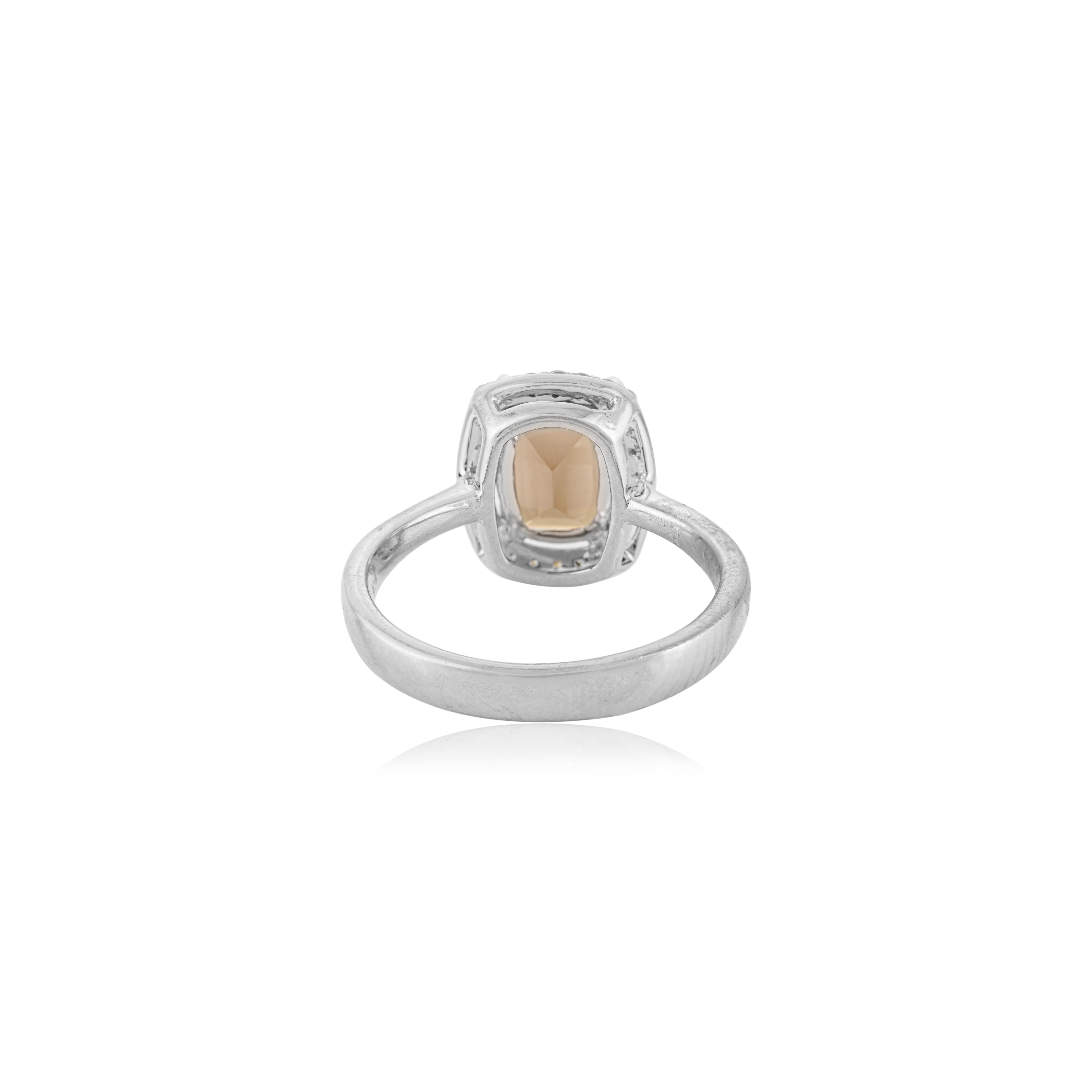 Im Angebot: Silvorra Oktogon Schliff Rauch Topas und Zirkon Halo 925 Silber Cocktail Ring () 9