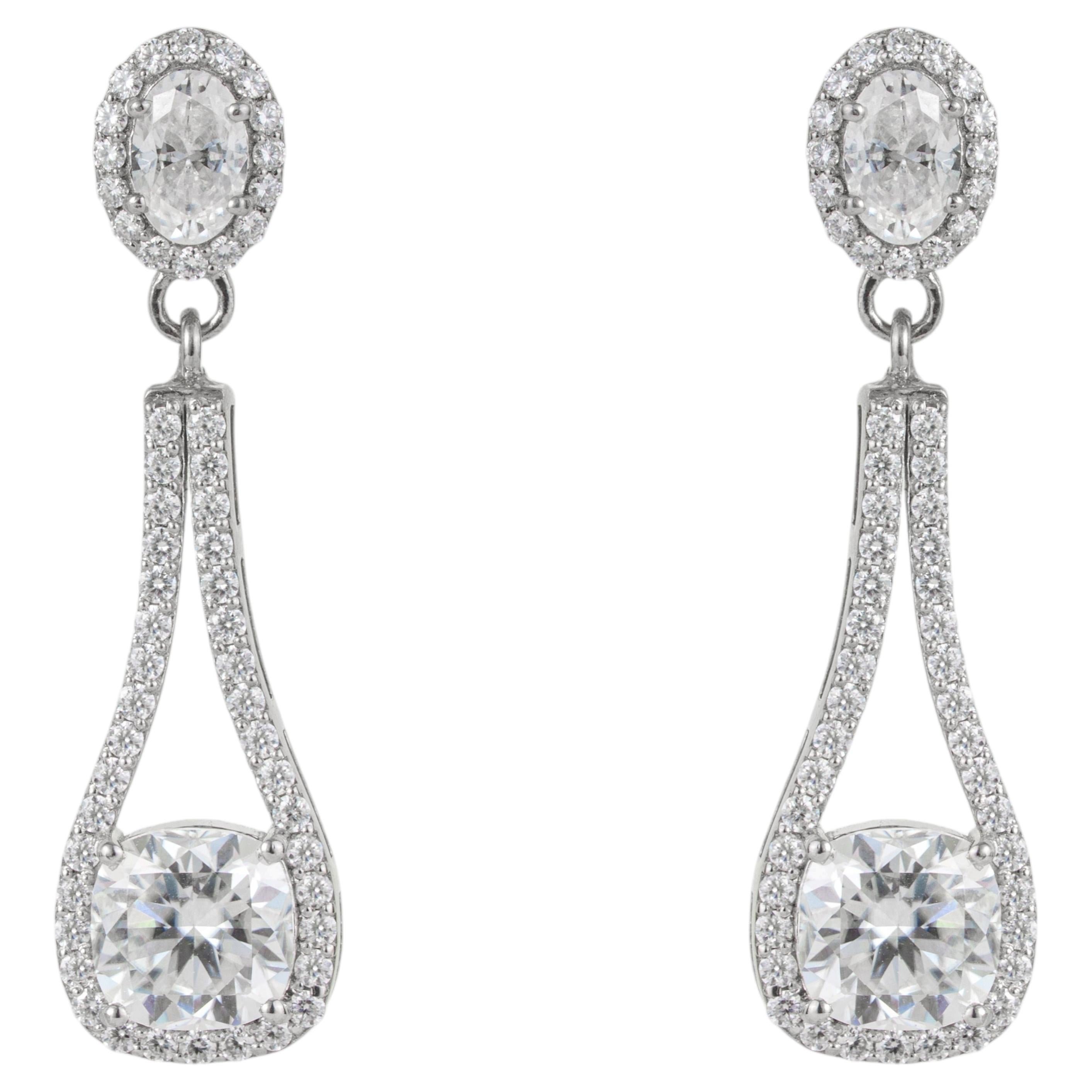 Boucles d'oreilles pendantes Silvorra Open Teardrop en argent 925, ornées de moissanites de 5,37 carats à tailles variées