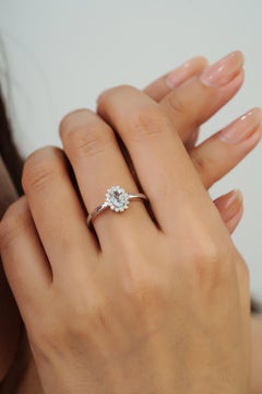 Silvorra Oval Aquamarine & Diamond Cluster Engagement Ring in 925 Silver Jewelry