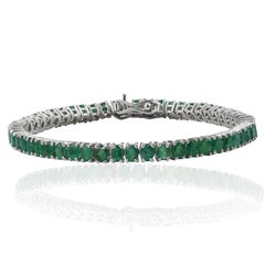 Silvorra Esmeralda talla oval de 10,19 ct Pulsera de tenis apilable de plata de ley